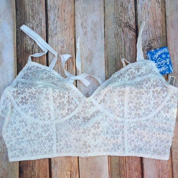 Free People Lele Embroidered Lace Lace-Up Longline Bra White XS - Picture 2 of 13